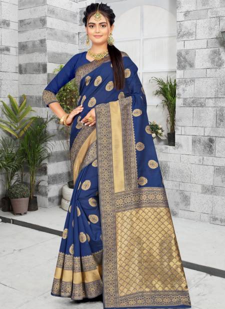 Navy Blue Colour Santraj New Designer Wedding Wear Banarasi Silk Saree Collection 1025